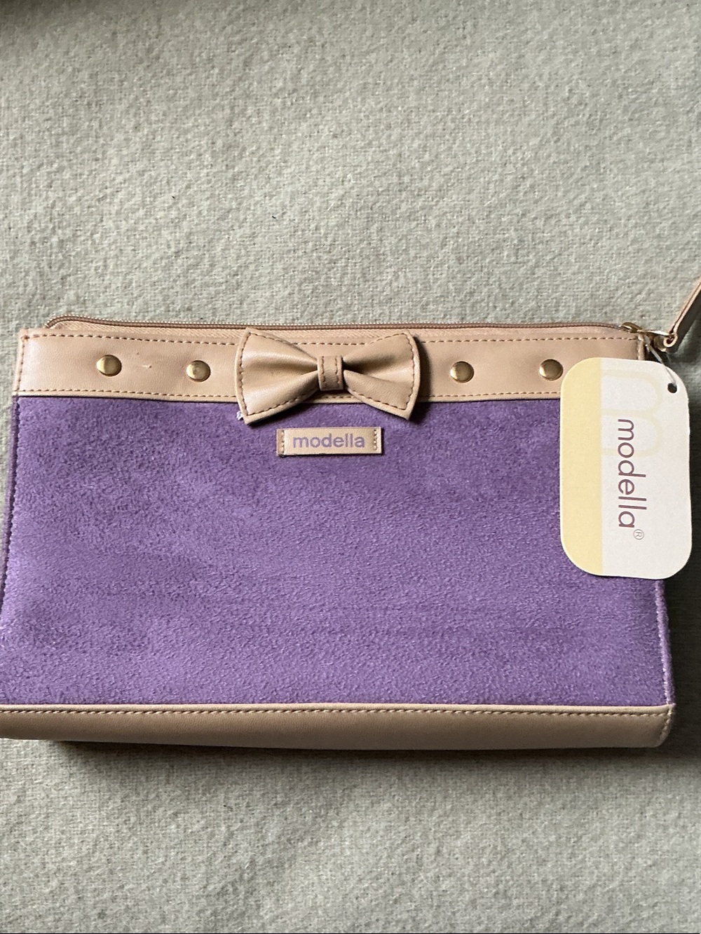Modella Purple and Nude Bow Accent Wristlet Clutch